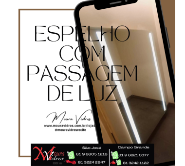 ESPELHO COM PASSAGEM DE LUZ JATEADO ILUMINAÇÃO